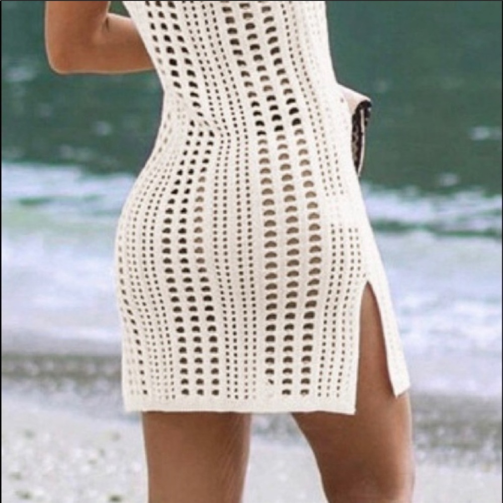 Crochet-look Ivory Beach Dress Swim Cover up XL - Picture 6 of 10